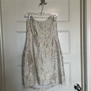 Lulu's Enchanting Bombshell Cream Floral Jacquard Strapless Mini Dress